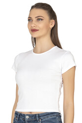 Özkan 27433 Kadın Crop Pamuklu Kaşkorse Esnek Rahat Bisiklet Yaka Kısa Kollu T-shirt Bluz - Thumbnail