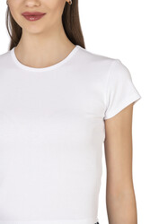 Özkan 27433 Kadın Crop Pamuklu Kaşkorse Esnek Rahat Bisiklet Yaka Kısa Kollu T-shirt Bluz - Thumbnail