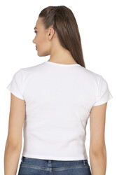Özkan 27433 Kadın Crop Pamuklu Kaşkorse Esnek Rahat Bisiklet Yaka Kısa Kollu T-shirt Bluz - Thumbnail