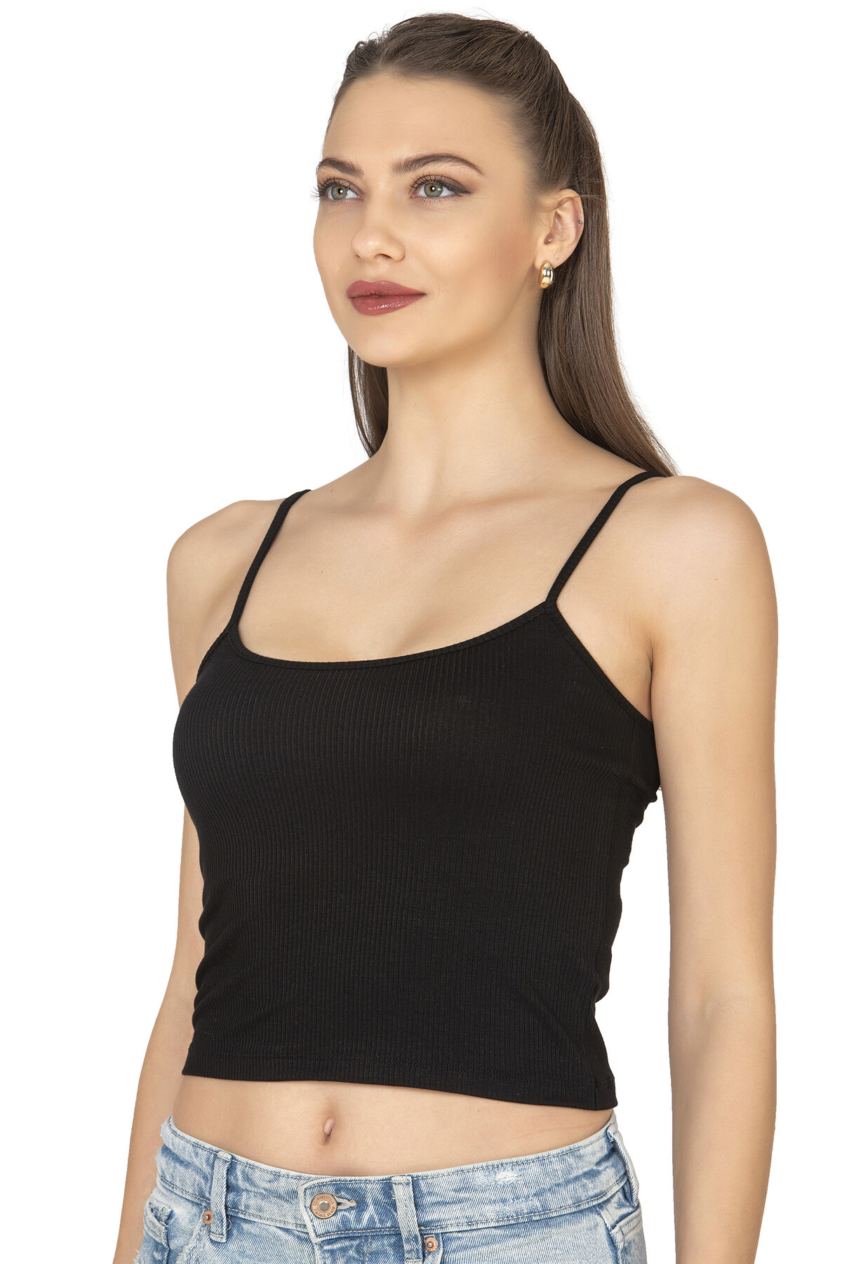 Özkan 27434 Kadın Viskon Kaşkorse Esnek Rahat Ayarlanabilir İp Askılı Crop Atlet Büstiyer