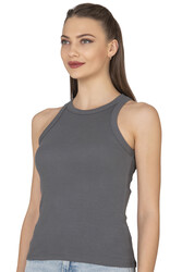 Özkan 27464 Kadın Pamuklu Kaşkorse Fitilli Esnek Rahat Halter Yaka Geniş Biyeli Örme Atlet - Thumbnail