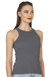 Özkan 27464 Kadın Pamuklu Kaşkorse Fitilli Esnek Rahat Halter Yaka Geniş Biyeli Örme Atlet - Thumbnail