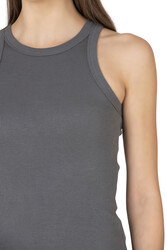 Özkan 27464 Kadın Pamuklu Kaşkorse Fitilli Esnek Rahat Halter Yaka Geniş Biyeli Örme Atlet - Thumbnail