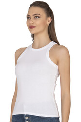 Özkan 27464 Kadın Pamuklu Kaşkorse Fitilli Esnek Rahat Halter Yaka Geniş Biyeli Örme Atlet - Thumbnail