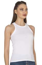 Özkan 27464 Kadın Pamuklu Kaşkorse Fitilli Esnek Rahat Halter Yaka Geniş Biyeli Örme Atlet - Thumbnail