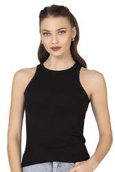 Özkan 27464 Kadın Pamuklu Kaşkorse Fitilli Esnek Rahat Halter Yaka Geniş Biyeli Örme Atlet - Thumbnail