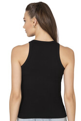 Özkan 27464 Kadın Pamuklu Kaşkorse Fitilli Esnek Rahat Halter Yaka Geniş Biyeli Örme Atlet - Thumbnail