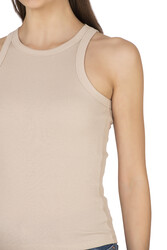 Özkan 27464 Kadın Pamuklu Kaşkorse Fitilli Esnek Rahat Halter Yaka Geniş Biyeli Örme Atlet - Thumbnail