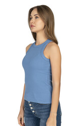 Özkan 27464 Kadın Pamuklu Kaşkorse Fitilli Esnek Rahat Halter Yaka Geniş Biyeli Örme Atlet - Thumbnail