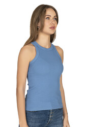 Özkan 27464 Kadın Pamuklu Kaşkorse Fitilli Esnek Rahat Halter Yaka Geniş Biyeli Örme Atlet - Thumbnail