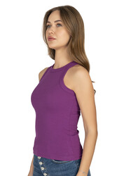 Özkan 27464 Kadın Pamuklu Kaşkorse Fitilli Esnek Rahat Halter Yaka Geniş Biyeli Örme Atlet - Thumbnail