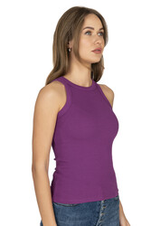 Özkan 27464 Kadın Pamuklu Kaşkorse Fitilli Esnek Rahat Halter Yaka Geniş Biyeli Örme Atlet - Thumbnail