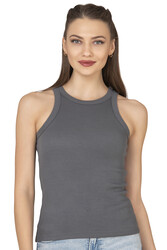 Özkan 27464 Kadın Pamuklu Kaşkorse Fitilli Esnek Rahat Halter Yaka Geniş Biyeli Örme Atlet - Thumbnail