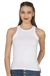 Özkan 27464 Kadın Pamuklu Kaşkorse Fitilli Esnek Rahat Halter Yaka Geniş Biyeli Örme Atlet - Thumbnail