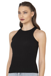 Özkan 27464 Kadın Pamuklu Kaşkorse Fitilli Esnek Rahat Halter Yaka Geniş Biyeli Örme Atlet - Thumbnail