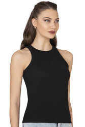 Özkan 27464 Kadın Pamuklu Kaşkorse Fitilli Esnek Rahat Halter Yaka Geniş Biyeli Örme Atlet - Thumbnail