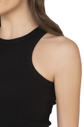 Özkan 27464 Kadın Pamuklu Kaşkorse Fitilli Esnek Rahat Halter Yaka Geniş Biyeli Örme Atlet - Thumbnail