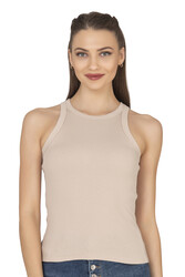 Özkan 27464 Kadın Pamuklu Kaşkorse Fitilli Esnek Rahat Halter Yaka Geniş Biyeli Örme Atlet - Thumbnail