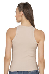 Özkan 27464 Kadın Pamuklu Kaşkorse Fitilli Esnek Rahat Halter Yaka Geniş Biyeli Örme Atlet - Thumbnail