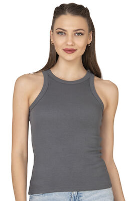 Özkan Underwear - Özkan 27464 Kadın Pamuklu Kaşkorse Fitilli Esnek Rahat Halter Yaka Geniş Biyeli Örme Atlet