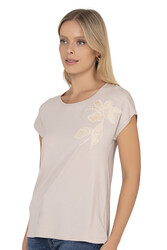 Özkan 27468 Kadın Premium Kumaş Önü Baskılı Likralı Örme Bluz - Thumbnail