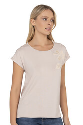 Özkan 27468 Kadın Premium Kumaş Önü Baskılı Likralı Örme Bluz - Thumbnail