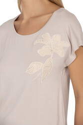 Özkan 27468 Kadın Premium Kumaş Önü Baskılı Likralı Örme Bluz - Thumbnail