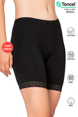 Özkan Underwear - Özkan 27559 Kadın Pamuklu Modal Kumaş Paçası Dantel Detaylı Yüksek Bel Diz Üstü Tayt Esnek Rahat Yumuşak