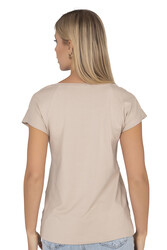 Özkan 27580 Kadın Kahve Vorteks Viskon Premium Kumaş Baskılı Kısa Kollu Örme Bluz - Thumbnail