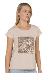 Özkan 27580 Kadın Kahve Vorteks Viskon Premium Kumaş Baskılı Kısa Kollu Örme Bluz - Thumbnail