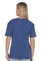 Özkan 27598 Kadın %100 Pamuklu Likrasız Süprem Penye Kumaş Kısa Kollu T-shirt Yırtmaç Detaylı Bisiklet Yaka - Thumbnail