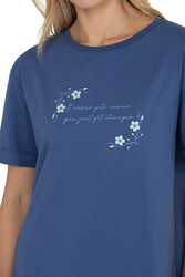 Özkan 27598 Kadın %100 Pamuklu Likrasız Süprem Penye Kumaş Kısa Kollu T-shirt Yırtmaç Detaylı Bisiklet Yaka - Thumbnail