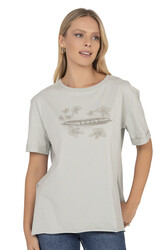 Özkan 27599 Kadın %100 Pamuklu Likrasız Süprem Penye Kumaş Bisiklet Yaka Kısa Kollu T-shirt - Thumbnail