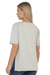 Özkan 27599 Kadın %100 Pamuklu Likrasız Süprem Penye Kumaş Bisiklet Yaka Kısa Kollu T-shirt - Thumbnail