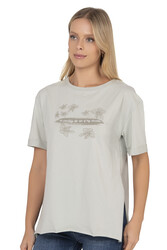 Özkan 27599 Kadın %100 Pamuklu Likrasız Süprem Penye Kumaş Bisiklet Yaka Kısa Kollu T-shirt - Thumbnail