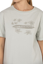 Özkan 27599 Kadın %100 Pamuklu Likrasız Süprem Penye Kumaş Bisiklet Yaka Kısa Kollu T-shirt - Thumbnail