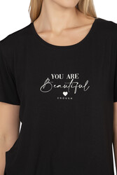 Özkan 27600 Kadın Vorteks Viskon Premium Kumaş Yırtmaç Detaylı Likralı Kısa Kollu Bluz T-shirt - Thumbnail