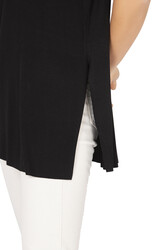 Özkan 27600 Kadın Vorteks Viskon Premium Kumaş Yırtmaç Detaylı Likralı Kısa Kollu Bluz T-shirt - Thumbnail