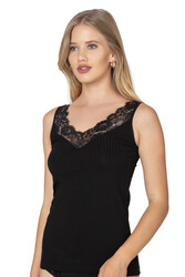 Özkan 27653 Kadın Premium Kumaş Viskon Kaşkorse Esnek Rahat Yakası Dantel Detaylı Atlet - Thumbnail