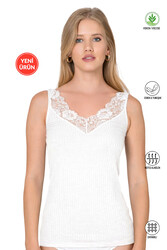 Özkan 27653 Kadın Premium Kumaş Viskon Kaşkorse Esnek Rahat Yakası Dantel Detaylı Atlet - Thumbnail