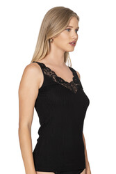 Özkan 27653 Kadın Premium Kumaş Viskon Kaşkorse Esnek Rahat Yakası Dantel Detaylı Atlet - Thumbnail