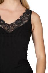 Özkan 27653 Kadın Premium Kumaş Viskon Kaşkorse Esnek Rahat Yakası Dantel Detaylı Atlet - Thumbnail