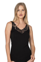 Özkan 27653 Kadın Premium Kumaş Viskon Kaşkorse Esnek Rahat Yakası Dantel Detaylı Atlet - Thumbnail