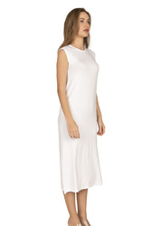 Özkan 27670 Kadın Viskon Premium Kumaş Uzun Boy Kapalı Yaka Tesettür Astar Kombinezon Sıfır Kol Elbise Jüpon - Thumbnail