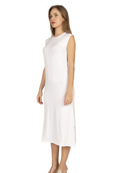 Özkan 27670 Kadın Viskon Premium Kumaş Uzun Boy Kapalı Yaka Tesettür Astar Kombinezon Sıfır Kol Elbise Jüpon - Thumbnail