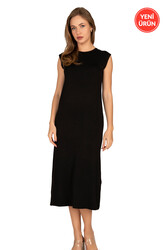 Özkan 27670 Kadın Viskon Premium Kumaş Uzun Boy Kapalı Yaka Tesettür Astar Kombinezon Sıfır Kol Elbise Jüpon - Thumbnail