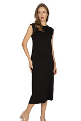 Özkan 27670 Kadın Viskon Premium Kumaş Uzun Boy Kapalı Yaka Tesettür Astar Kombinezon Sıfır Kol Elbise Jüpon - Thumbnail