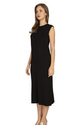 Özkan 27670 Kadın Viskon Premium Kumaş Uzun Boy Kapalı Yaka Tesettür Astar Kombinezon Sıfır Kol Elbise Jüpon - Thumbnail