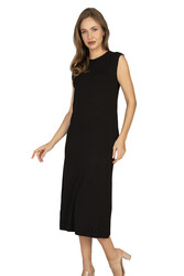 Özkan 27670 Kadın Viskon Premium Kumaş Uzun Boy Kapalı Yaka Tesettür Astar Kombinezon Sıfır Kol Elbise Jüpon - Thumbnail