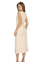 Özkan 27670 Kadın Viskon Premium Kumaş Uzun Boy Kapalı Yaka Tesettür Astar Kombinezon Sıfır Kol Elbise Jüpon - Thumbnail